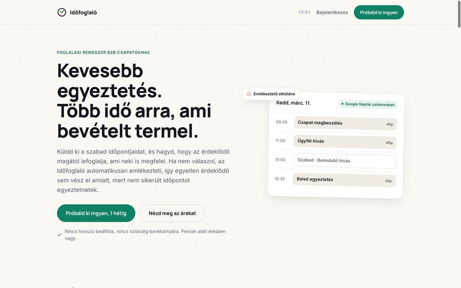 Időfoglaló weboldal